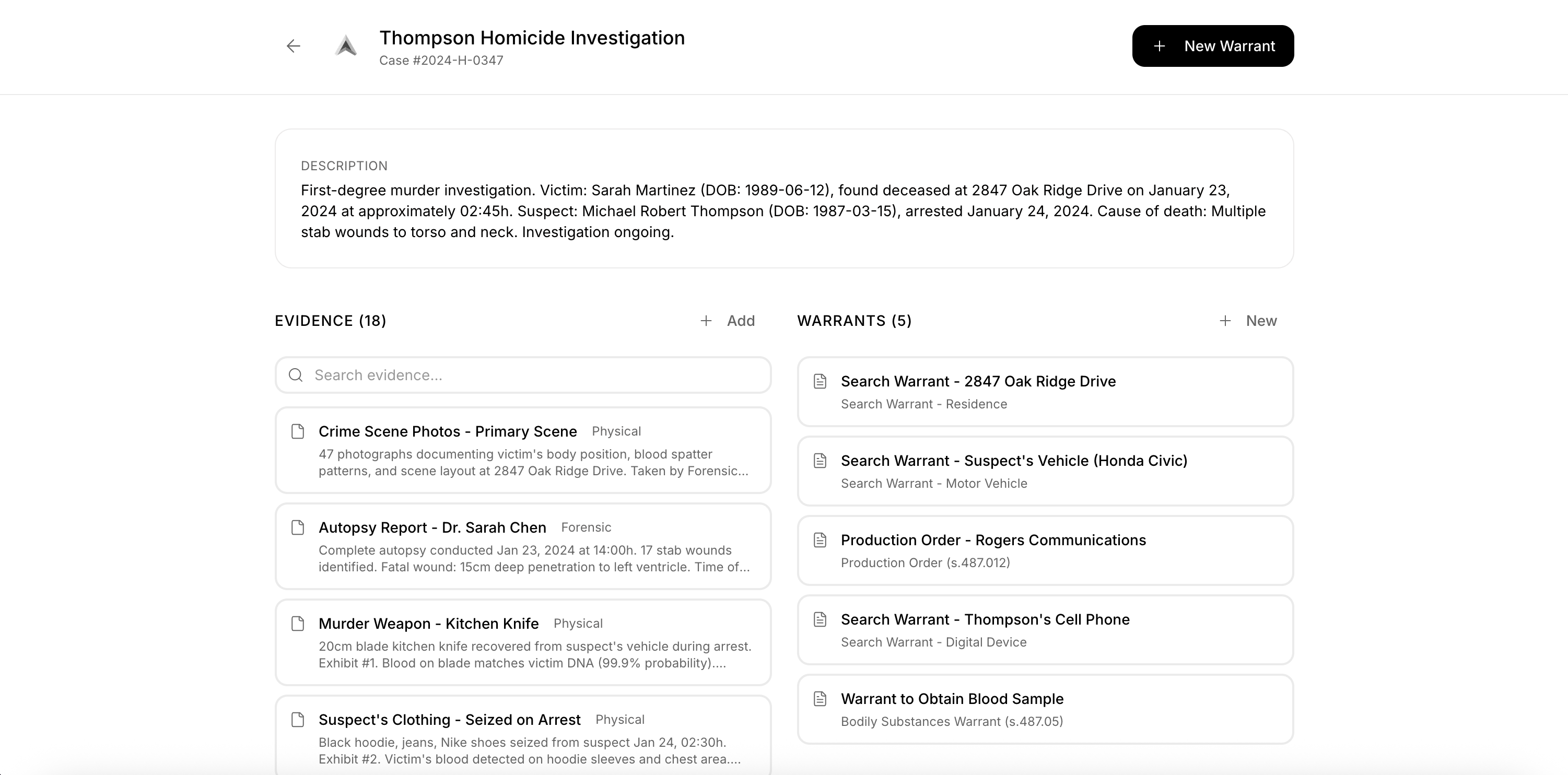 Affiant file organization interface